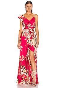 Patbo Floral Carmen Maxi Wrap Dress In Floral,pink