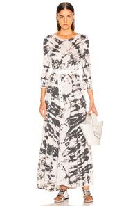 Raquel Allegra Half Sleeve Drama Maxi Dress In Gray,tie Dye,white