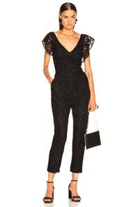 Enza Costa Floral Lace Ruffle Jumpsuit In Black