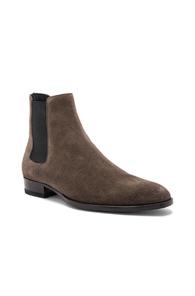 Saint Laurent Suede Wyatt Chelsea Boots In Gray