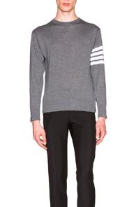 Thom Browne Classic Merino Crewneck Sweater In Gray