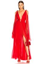 Dundas Draped Waist Plunging Gown In Red
