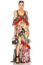 Roberto Cavalli Tiered Ruffle Dress In Animal Print,black,floral,green,metallics,pink,red