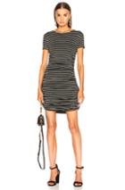 Norma Kamali Crew Neck Shirred Dress In Black,gray,stripes