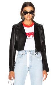 Off-white Woman Cropped Biker Jacket In Black