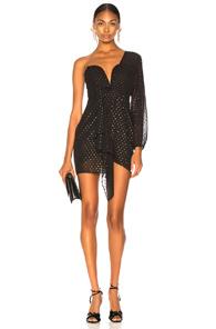 Michelle Mason Draped One Sleeve Mini Dress In Black,polka Dots,metallic