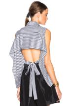 Tome Fwrd Exclusive Striped Poplin Tie Back Top In Black,white,stripes