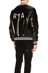 Rta Glossy Varsity Jacket In Black,white,stripes