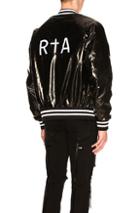 Rta Glossy Varsity Jacket In Black,white,stripes