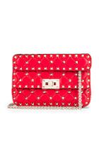Valentino Rockstud Leather Spike Chain Shoulder Bag In Red