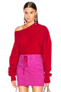 Unravel Rib Oversize Chopped Crew Sweater In Red