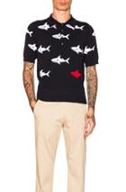 Thom Browne Shark Intarsia Polo In Abstract,blue