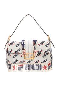 Fendi X Fila Logo Beaded Trim Baguette In White