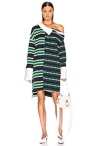 Monse Striped Shifted Rugby Dress In Green,stripes