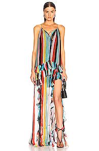 Caroline Constas Isla Maxi Dress In Blue,red,stripes