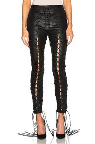 Unravel Lace Up Leather Pants In Black