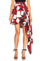Calvin Klein 205w39nyc Printed Asymmetric Ruffle Skirt In Abstract,red,blue,neutrals