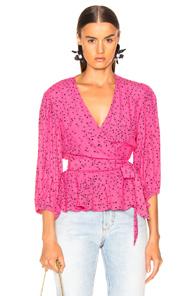 Ganni Barra Crepe Top In Pink,floral