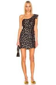 Self-portrait For Fwrd Ditsy Jacquard Ruffle Dress In Black,floral,pink