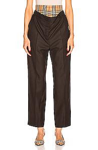 Burberry Double Waist Pant In Brown,neutral,plaid
