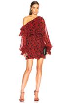 Saint Laurent Georgette Poppy Print One Shoulder Dress In Black,floral,red