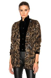 Saint Laurent Leopard Mohair Jacquard Cardigan In Brown,animal Print