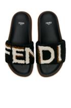 Fendi Stripy Shearling Sandals In Black