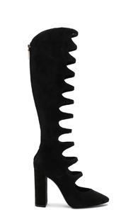 Saint Laurent Suede Joplin Cutout Thigh High Boots In Black