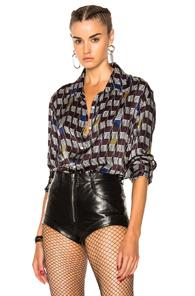 Off-white For Fwrd Silk Shirt In Abstract,brown,geometric Print