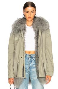 Mr & Mrs Italy Mongolia Fur Lined Cotton Canvas Parka In Gray