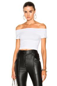 Helmut Lang Cropped Off Shoulder Seamless Top In White