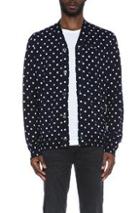 Comme Des Garcons Play Dot Print Wool Cardigan With Black Emblem In Blue,geometric Print