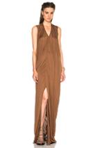 Rick Owens Silk Jersey V Neck Long Dress In Brown