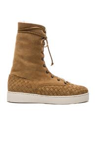 Bottega Veneta Suede Lace Up Boots In Brown