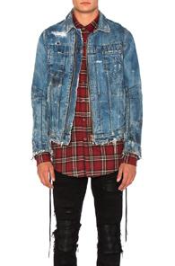 Amiri Destroyed Denim Trucker Jacket In Blue
