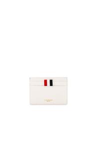 Thom Browne Pebble Grain & Calf Leather Tennis Racket Card Holder In White,blue,geometric Print
