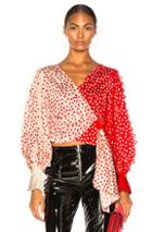 Self-portrait Satin Printed Wrap Top In Abstract,red,white