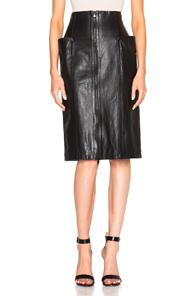 Tibi High Waist Leather Skirt In Black