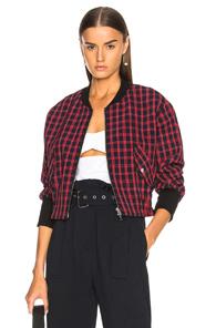 3.1 Phillip Lim Plaid Bomber Jacket In Black,checkered & Plaid,red
