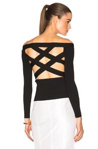 Oscar De La Renta Crossback Open Shoulder Sweater In Black