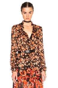 Lanvin Devore Leopard Ruffle Blouse In Floral,orange