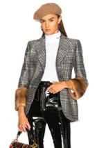 Fendi Mink Fur Cuff Double Breasted Blazer In Black,checkered & Plaid
