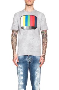Dsquared Dan Fit Tv Lines Cotton-blend Tee In Gray