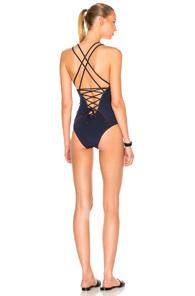 Jonathan Simkhai Lace Up Grommet Swimsuit In Blue