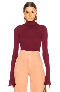 Victoria Beckham Sheer Rib Polo Neck Top In Purple,red
