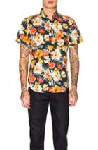 Naked & Famous Denim Short Sleeve Easy Shirt In Blue,floral,orange,red