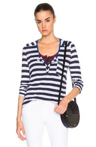 Frame Denim Nautical Henley Tee In Stripes,blue