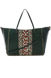 Valentino Large Print Rockstud Tote In Green