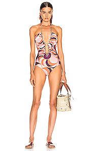 Adriana Degreas Nautilius Chain Swimsuit In Abstract,neutral,orange,pink,purple