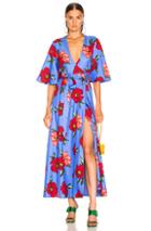 Rebecca De Ravenel Daisy Wrap Dress In Blue,floral,red